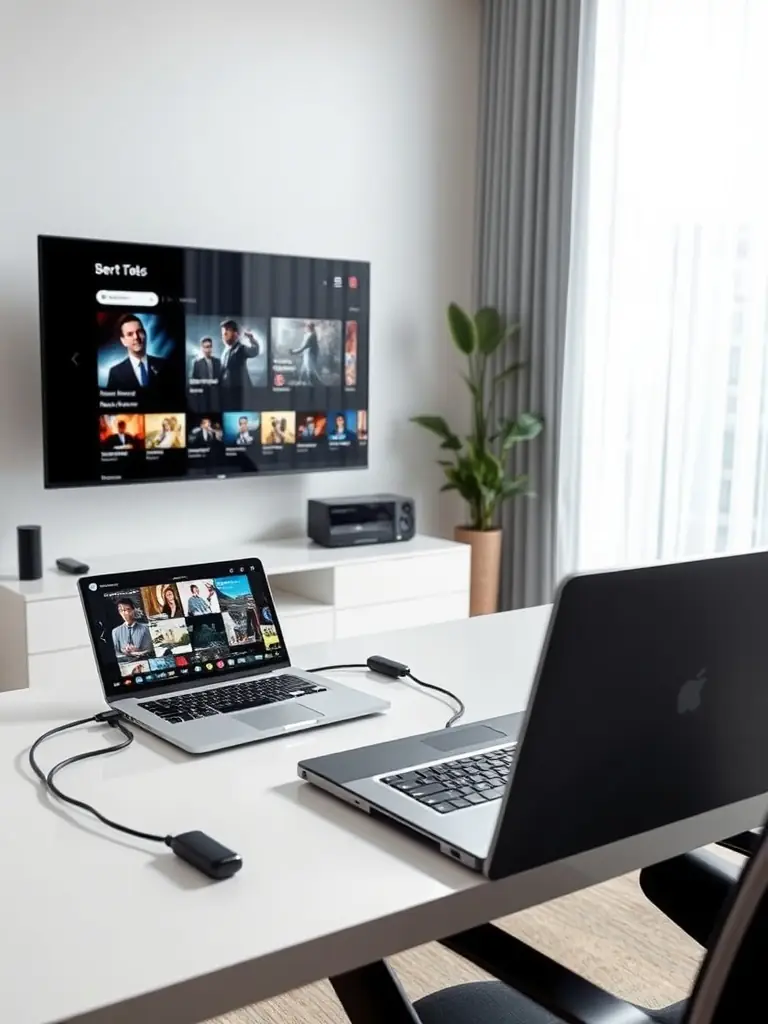 A home office setup with multiple devices connected to DU's internet service, illustrating the high bandwidth and stable connection for remote work.